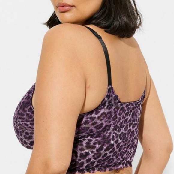 ๐๐ Unlined Lace Crop Bralette 2 2X 18 20 NWT Torrid New! Grape Leopard - Picture 3 of 5